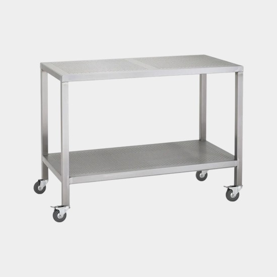 Mobile Stainless Steel Table with Perforated Top and Undershelf Mobile Stainless Steel Table with Perforated Top and Undershelf