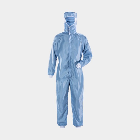 Blue Cleanroom Coverall with Hood, ISO Class 3