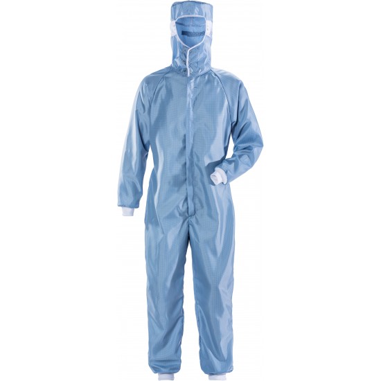 Blue Cleanroom Coverall with Hood, ISO Class 3