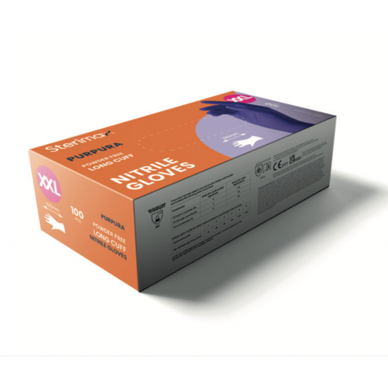 Purpura Pro Powder Free Nitrile Gloves | Long Cuff | AQL 0.65 (Box/100)